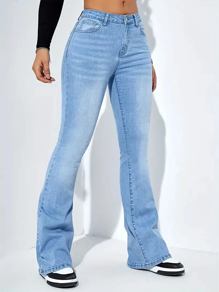 Damen Schlagjeans, Stretch, Mustache-Jeans, modische Skinny-Jeans mit hohem Bund, graue Denim-Hose, klassische Y2K-Punk-Langhose