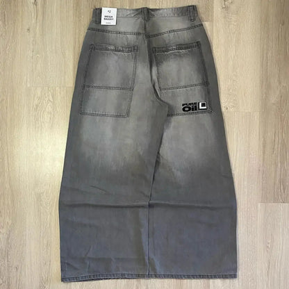 Big Washed Black Grey Jeans Loose - DRACO COUTURE