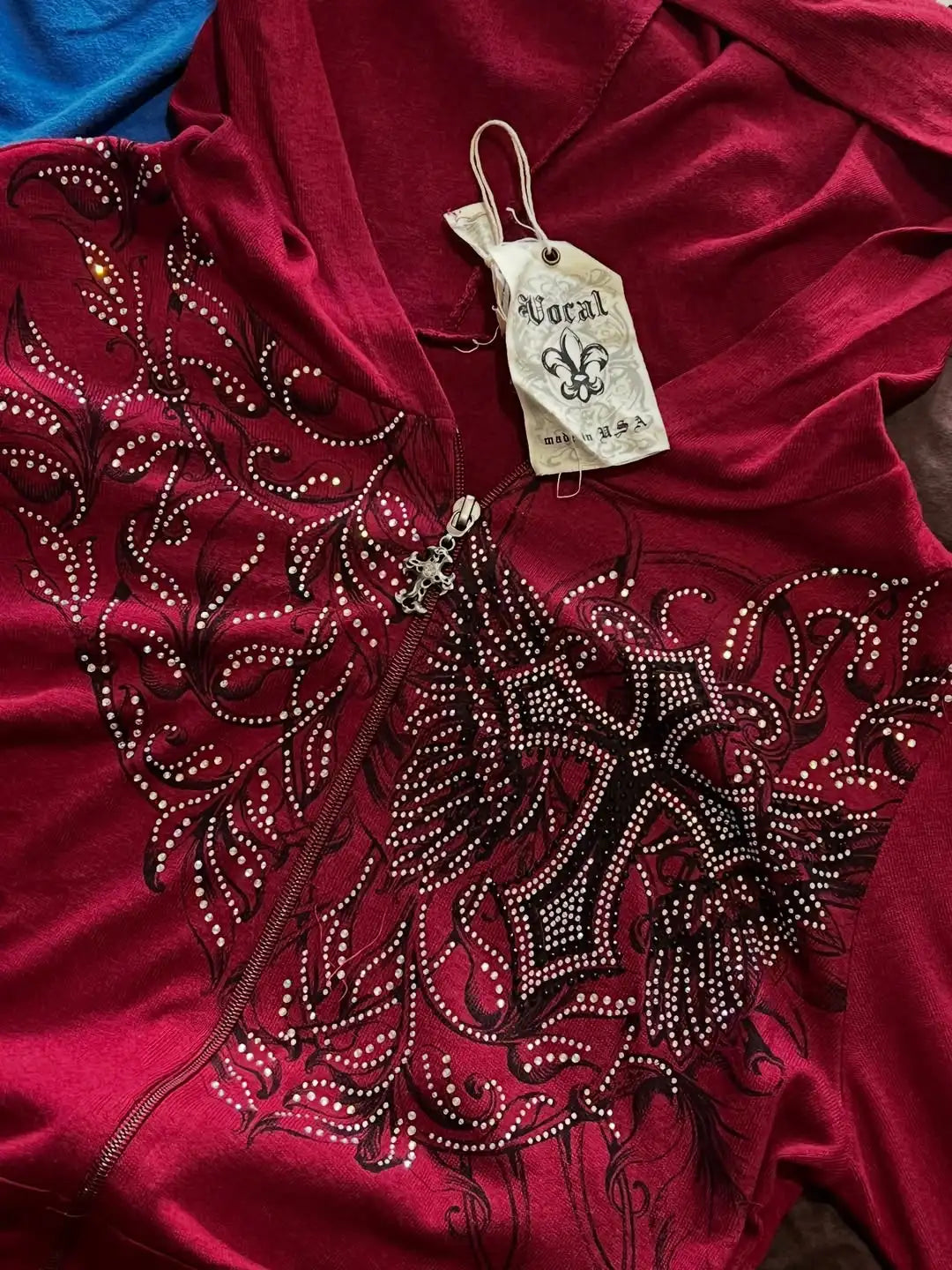 Affliction Red Masonry Hoodie – Y2K Oversize Zip