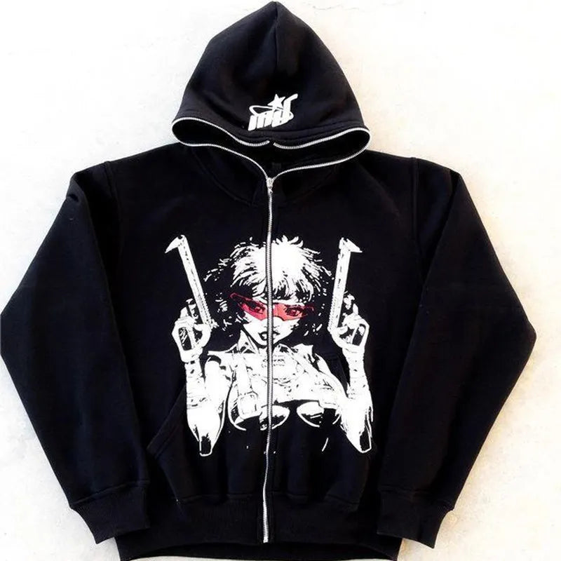 Cartoon Zip Up Hoodies 
Y2K