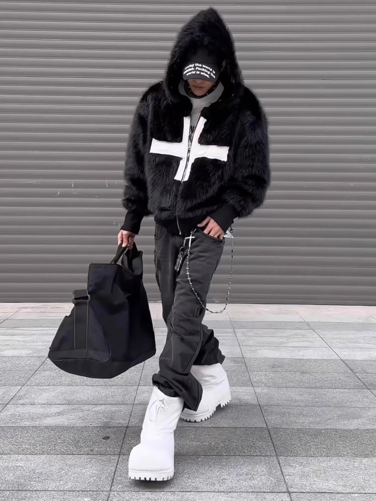 Punk-Winterjacke aus Kunstpelz