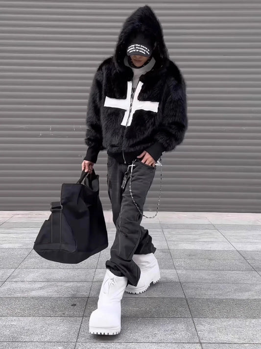 Punk-Winterjacke aus Kunstpelz