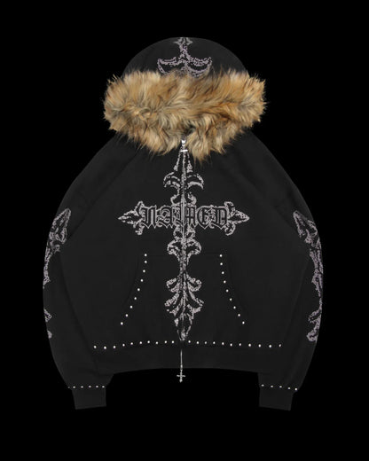 Gothic Cross Pattern Zipper Hoodie