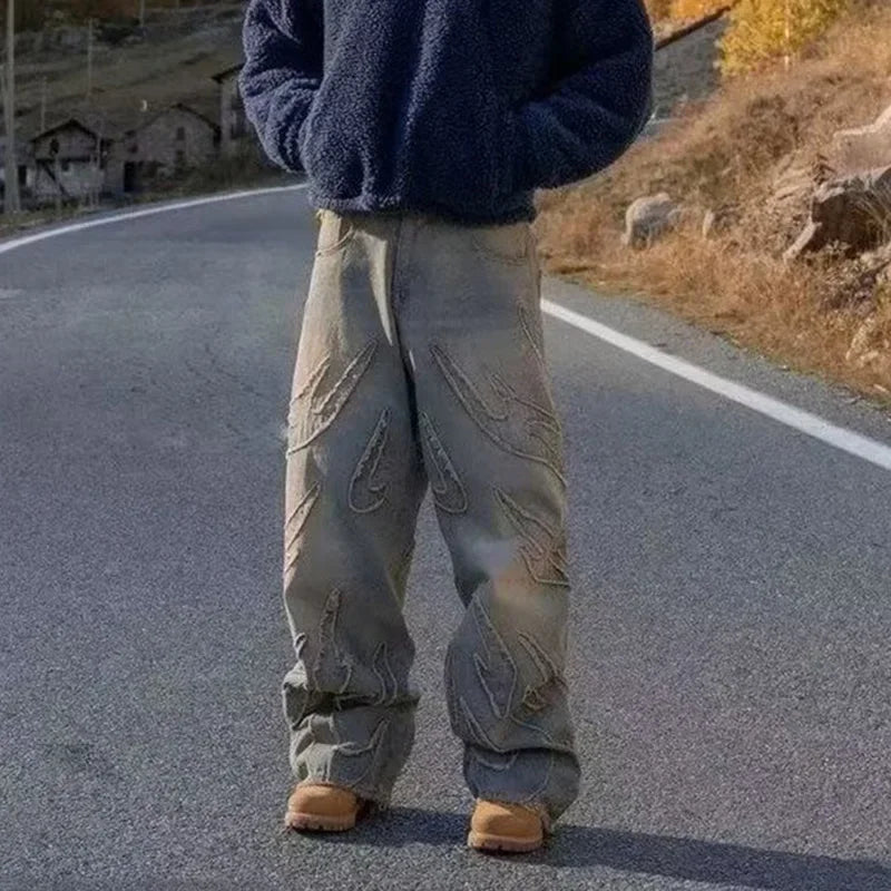 Herren Baggy-Jeans im Streetwear-Stil, Retro-Mode, weite Jeans, bedruckte Designer-Jeans im Hip-Hop-Stil