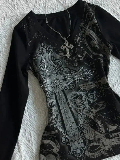 Vintage Gothic T-shirts Women Y2k - DRACO COUTURE