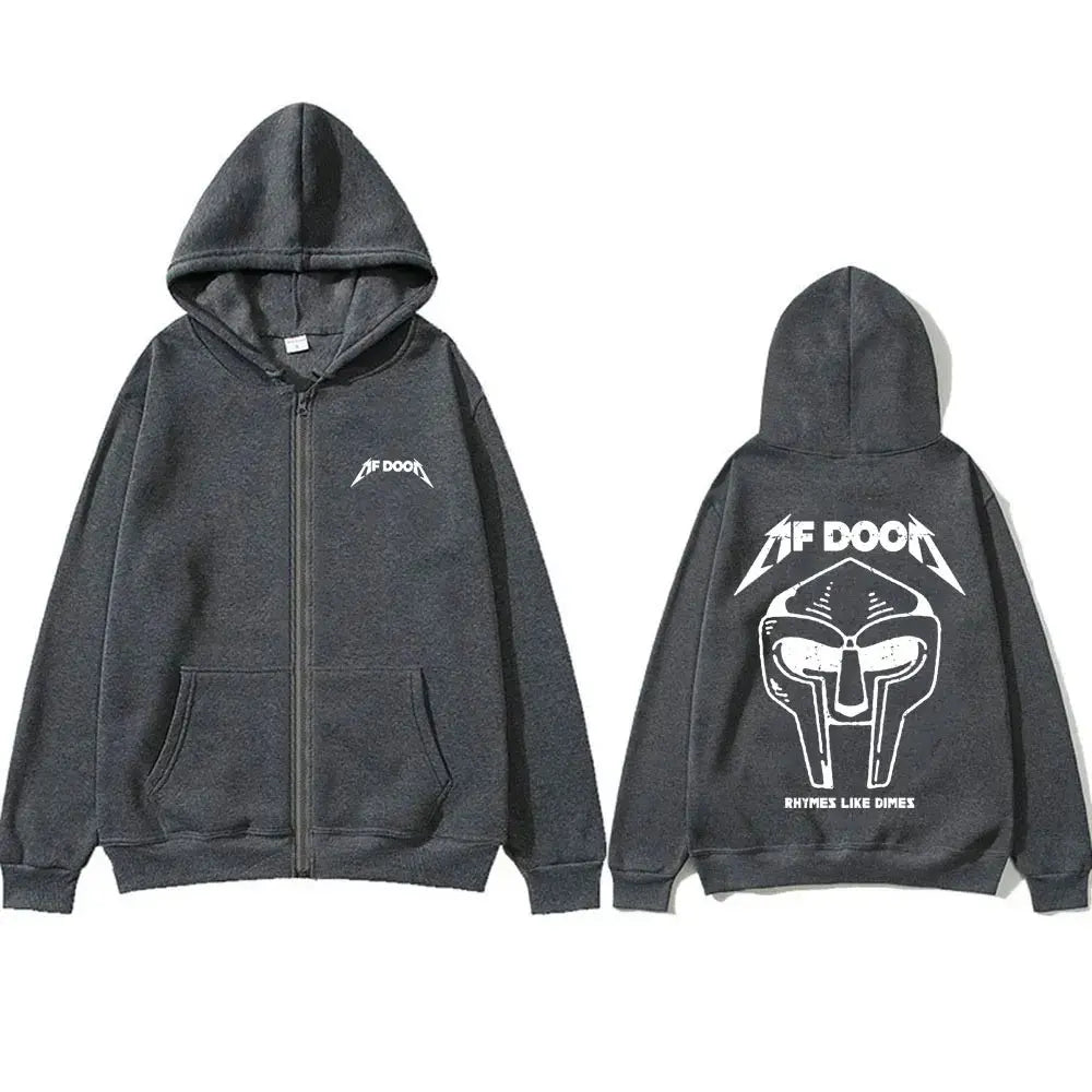 Rapper Mf Doom Doomsday Rhymes Like Dimes Zipper Hoodie Men Women Hip Hop Oversized Zip Up Sweatshirt Rock Gothic Zip Up Jacket - DRACO COUTURE