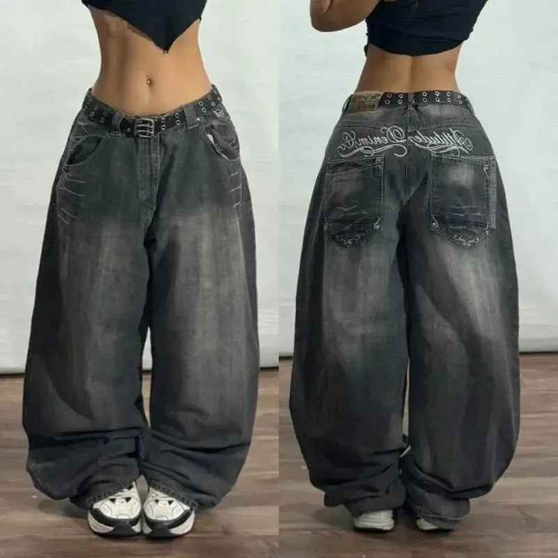 Big Washed Black Grey Jeans Loose - DRACO COUTURE
