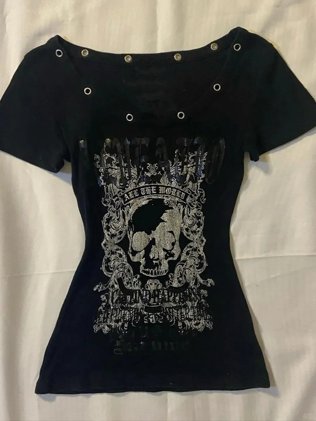 Y2K Kleidung T-Shirts Buchstaben Gothic Damen Y2K Crop Top Sexy Slim Shirt Punk Totenkopf Grafik Tees Sweet Harajuku Korea Girl Punk