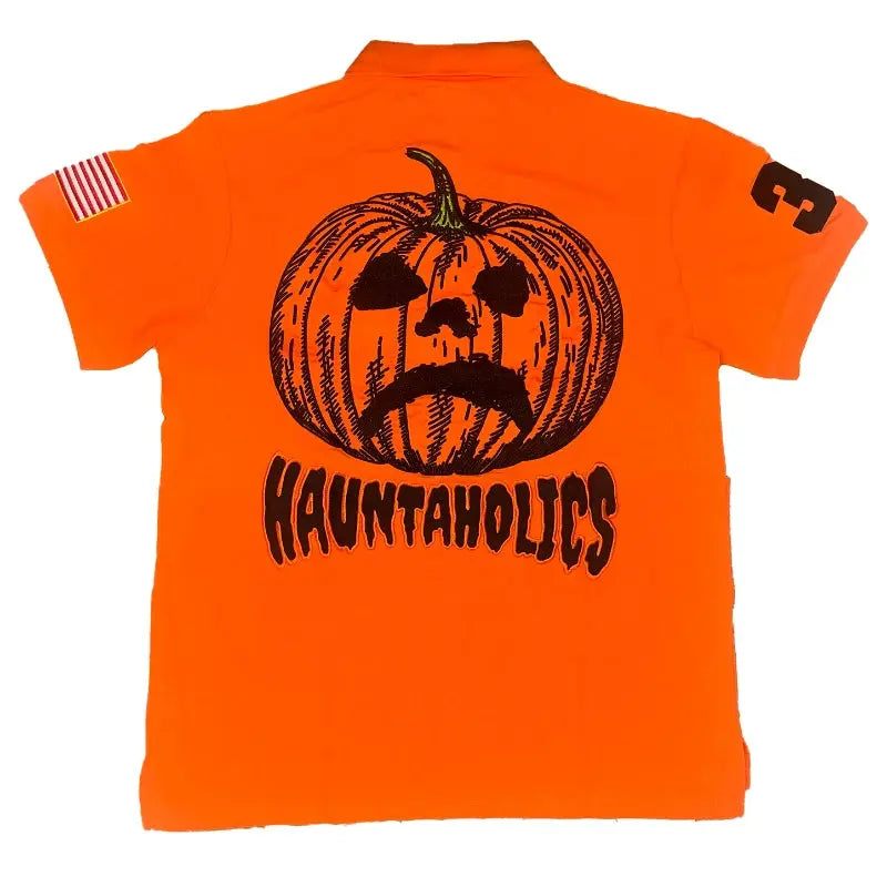 Y2K Haunted Polo Shirts Halloween Devil Pumpkin Pattern Embroidery Men Women Streetwear Gothic Hip Hop Rock Lapel Short Sleeves - DRACO COUTURE
