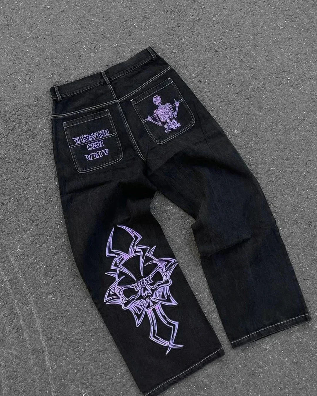 American Street Trend Letter Embroidered Loose Jeans Men Harajuku Y2K New Hip Hop Oversized Wide-leg Pants Unisex Mopping Jeans DRACO COUTURE