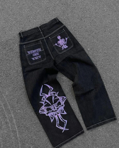 American Street Trend Letter Embroidered Loose Jeans Men Harajuku Y2K New Hip Hop Oversized Wide-leg Pants Unisex Mopping Jeans DRACO COUTURE