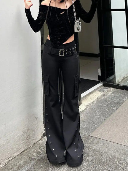 Y2K Goth Flared Pants Women