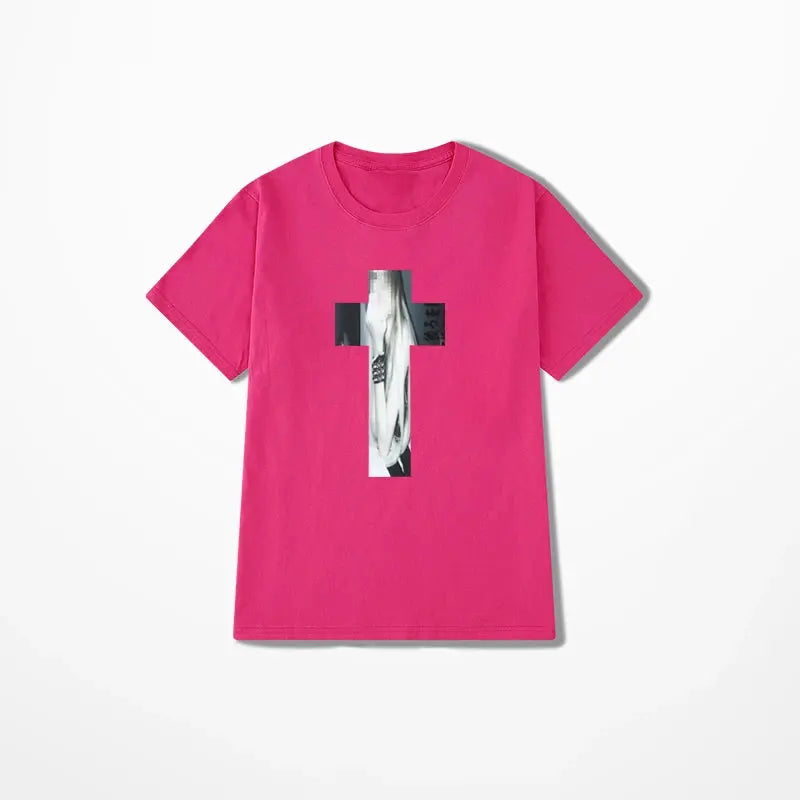 Cross Hip Hop Harajuku Graphic Print Pure cotton Tee Chic Streetwear Punk Short Sleeve T-shirt Vintage Gothic Y2K Cotton T-shirt - DRACO COUTURE