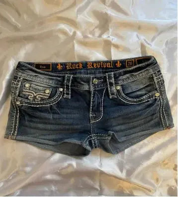 Y2K Mini Shorts Womens Harajuku Vintage Cross Graphic Pockets Embroidery Low Waist Shorts Gothic Sexy Hot Girl Hip Denim Shorts - DRACO COUTURE