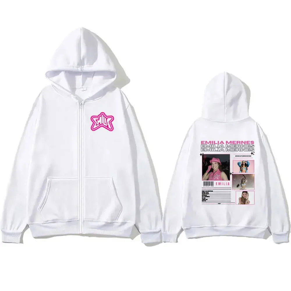 Singer Emilia Mernes MP3 Graphic Zipper Hoodie Male Fashion Oversized Zip Up Jacket Men's Women's Premium Aesthetic Streetwear - DRACO COUTURE