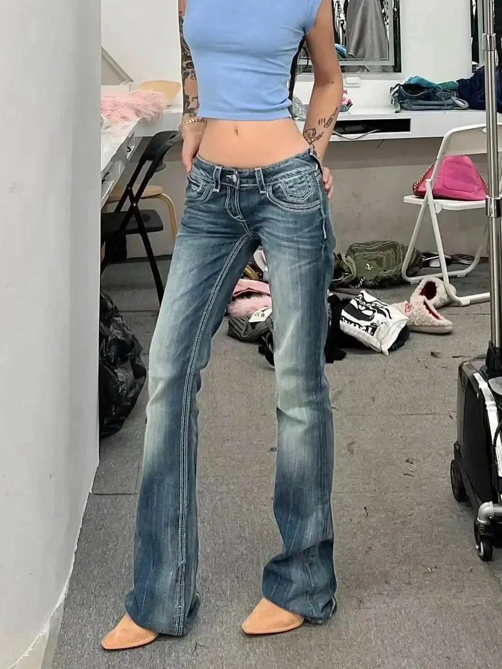 Vintage Streetwear Low Rise Flare Jeans - DRACO COUTURE