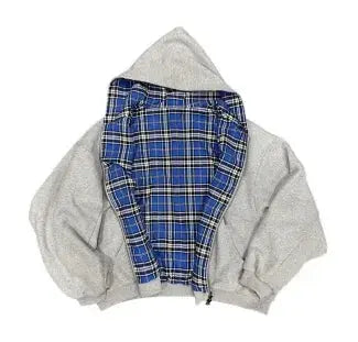 Spring and Autumn Fashion Korean Double sided Splicing Zipper Hoodie Men's Y2K Classic Daily Retro Loose Couple cardigan Jacket - DRACO COUTURE