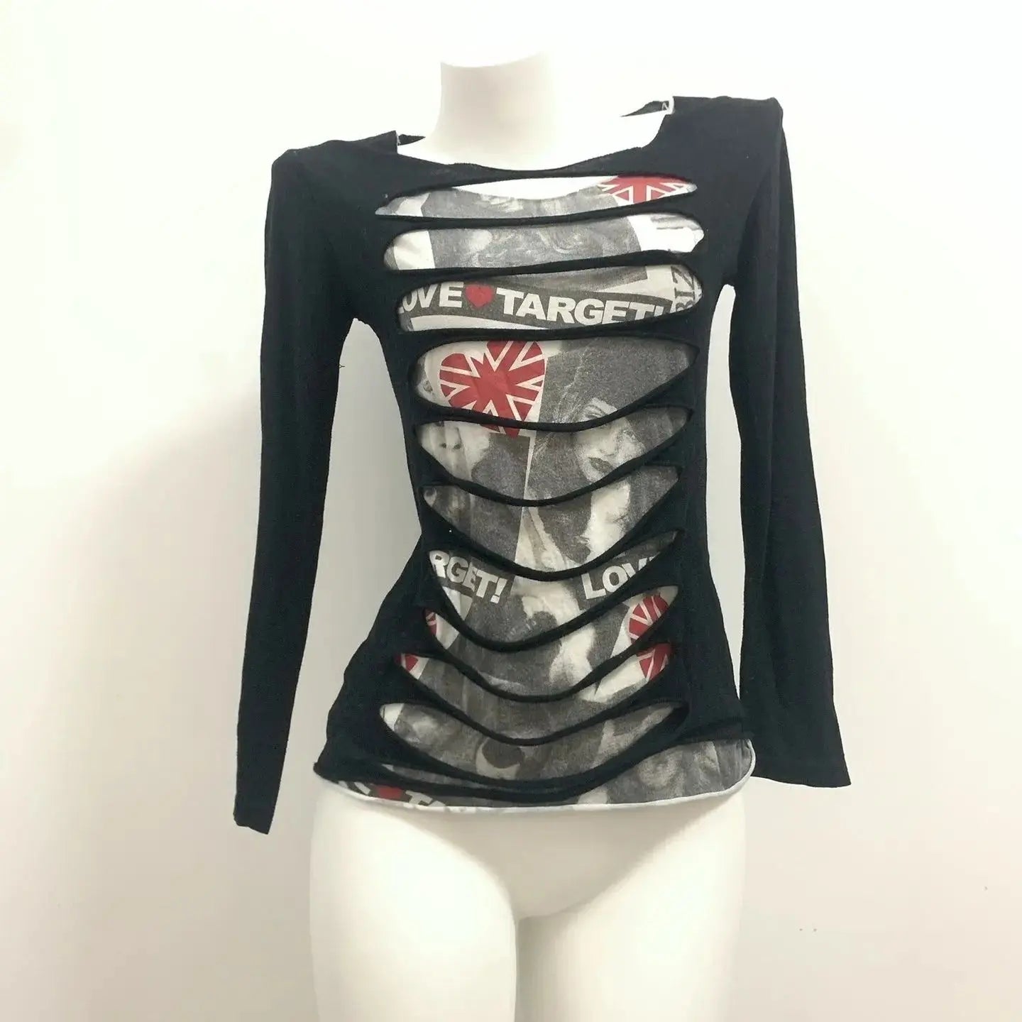 Harajuku Y2k Tops Fashion T Shirts for Women 2025 Ropa Mujer Streetwear Tunic Tees Long Sleeve Print Hollow Out Punk Tshirts - DRACO COUTURE