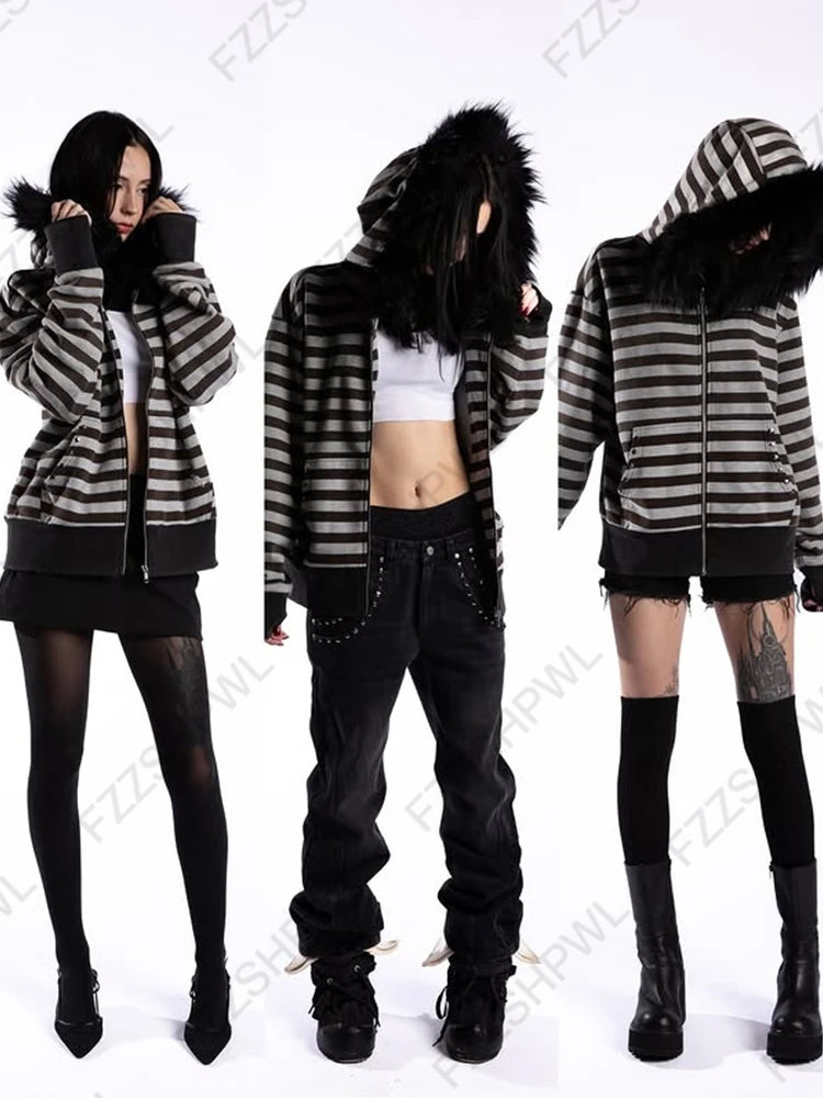 Black White Zip Hoodie