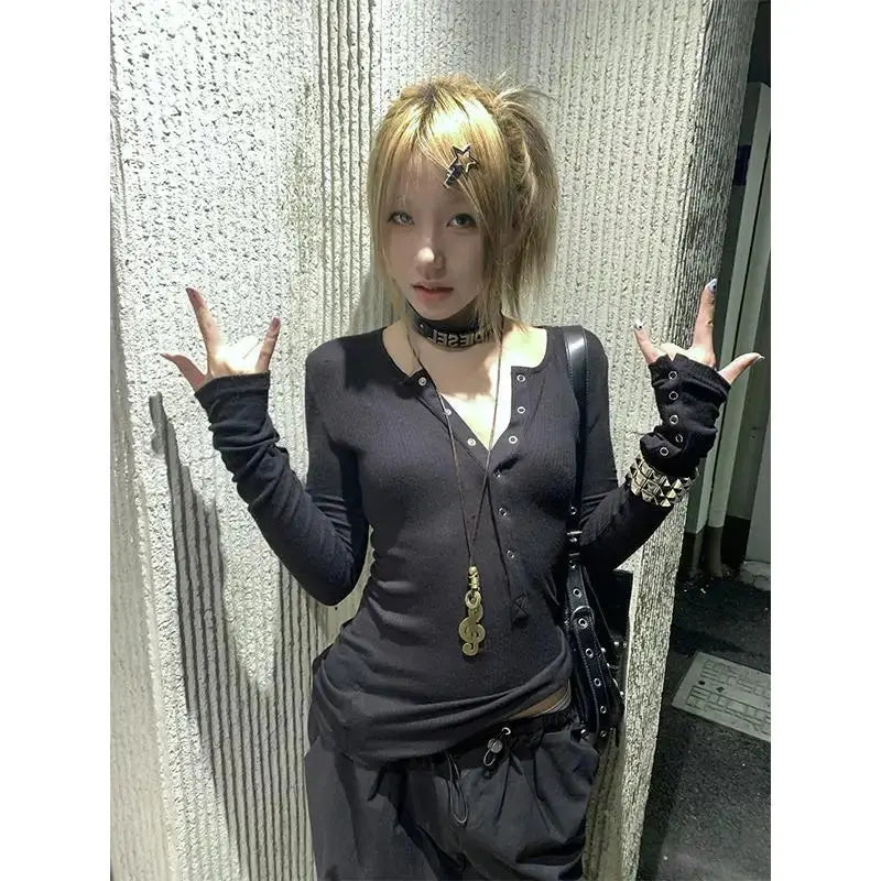 T Shirt Long Sleeve Y2k Japanese - DRACO COUTURE
