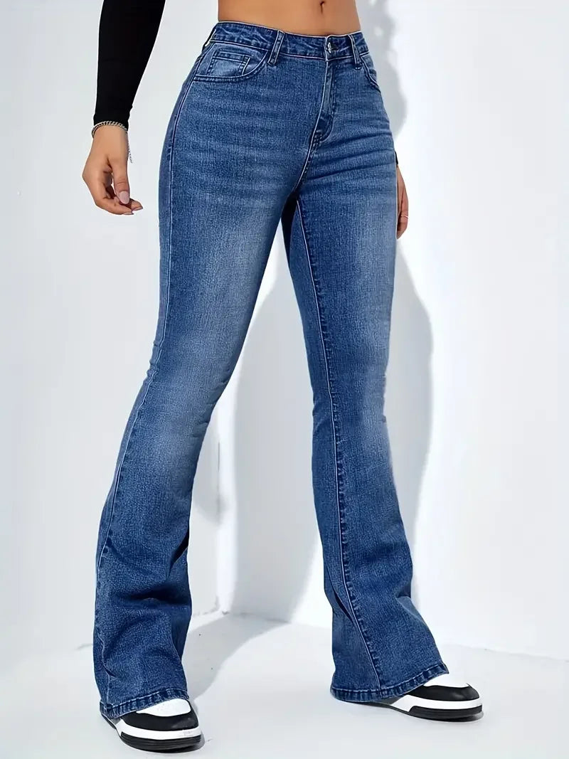Damen Schlagjeans, Stretch, Mustache-Jeans, modische Skinny-Jeans mit hohem Bund, graue Denim-Hose, klassische Y2K-Punk-Langhose
