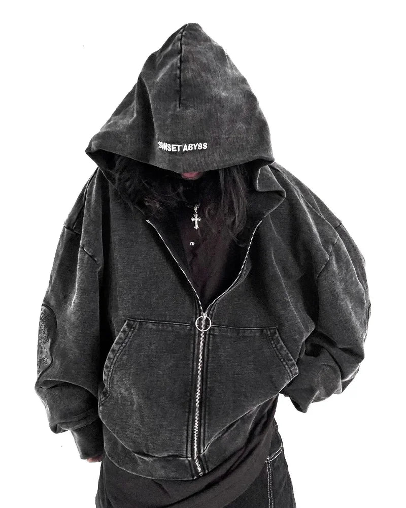 Washed Streetwear Hoodie Grau