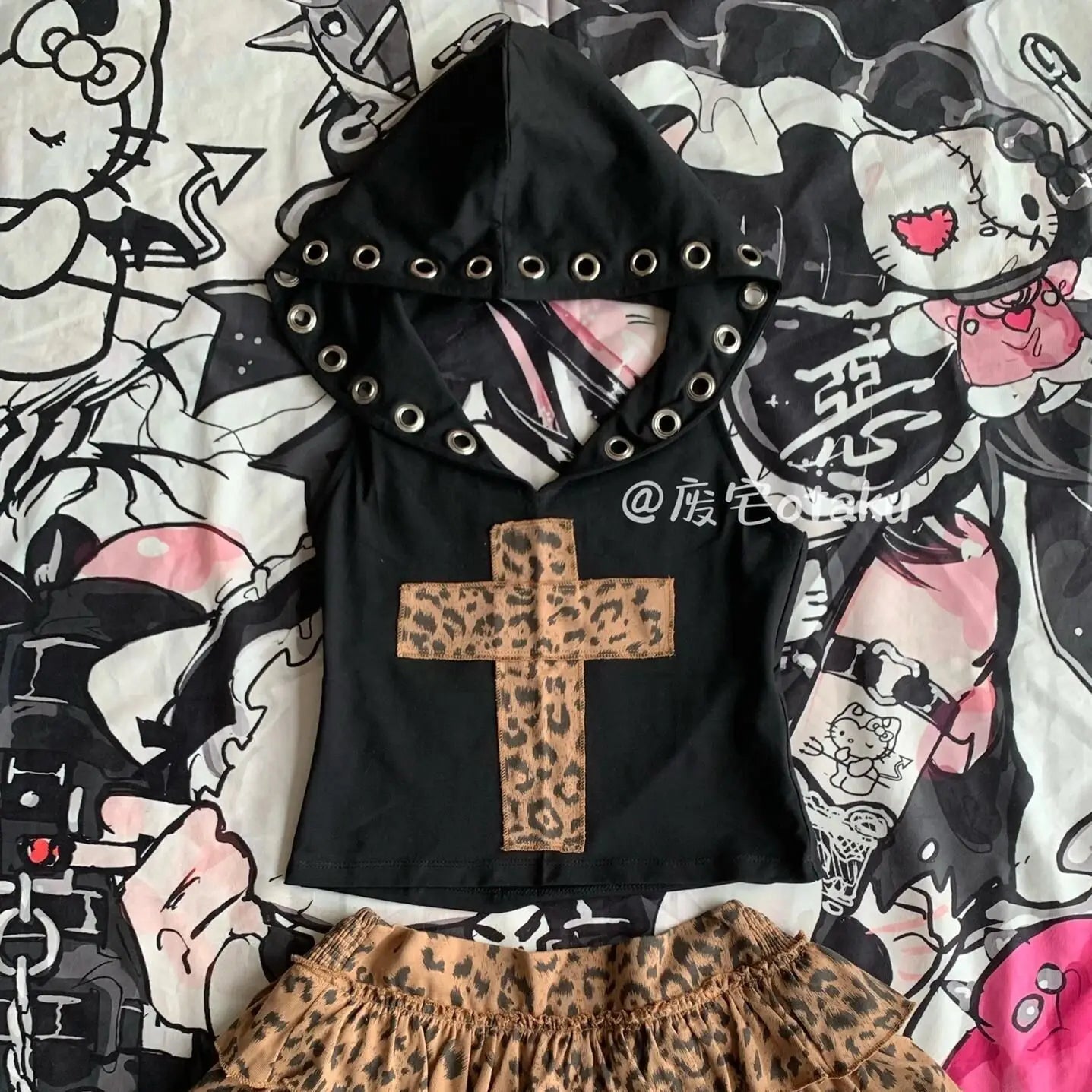 2000s Aesthetic Sexy Leopard Two Piece Set E-gilr Y2k Hoodie Tank Tops + Brown Print Cake Skirt Suit Retro Sleeveless Outfit New DRACO COUTURE