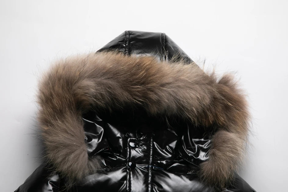 RAISE Winter 1-8 Years Kids Boys Parka Babys Girl Down Jackets Waterproof Shiny Real Fur Thicken Warm Boys Outerwear Coat Outfit