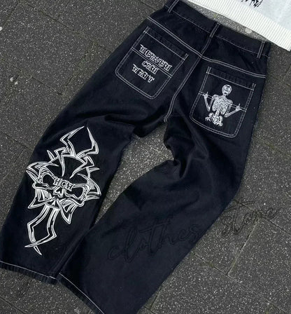 American Street Trend Letter Embroidered Loose Jeans Men Harajuku Y2K New Hip Hop Oversized Wide-leg Pants Unisex Mopping Jeans DRACO COUTURE