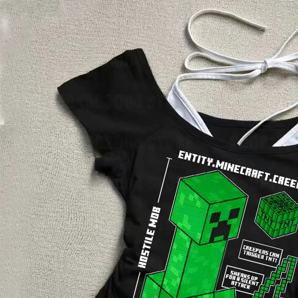 Punk Gothic Sexy Streetwear Slim Baby Tee 2000s Tops Y2k Fake two off shoulder T-shirts Harajuku Aesthetic Short Sleeve Clothing - DRACO COUTURE