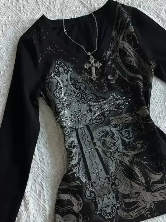 Vintage Gothic T-shirts Women Y2k - DRACO COUTURE