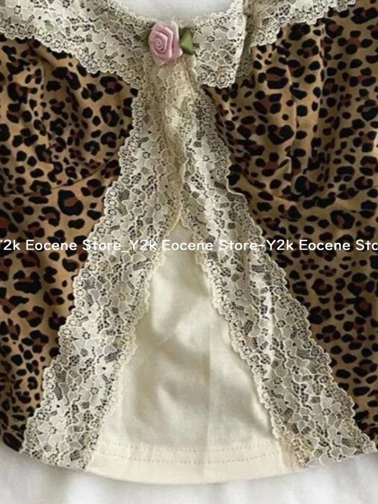 90s Y2k Leopard Print Lace Trim Cami Top Women Sexy V-neck Floral Lace Bralette Sleeveless Chic Summer Casual Sexy Fashion Tops DRACO COUTURE