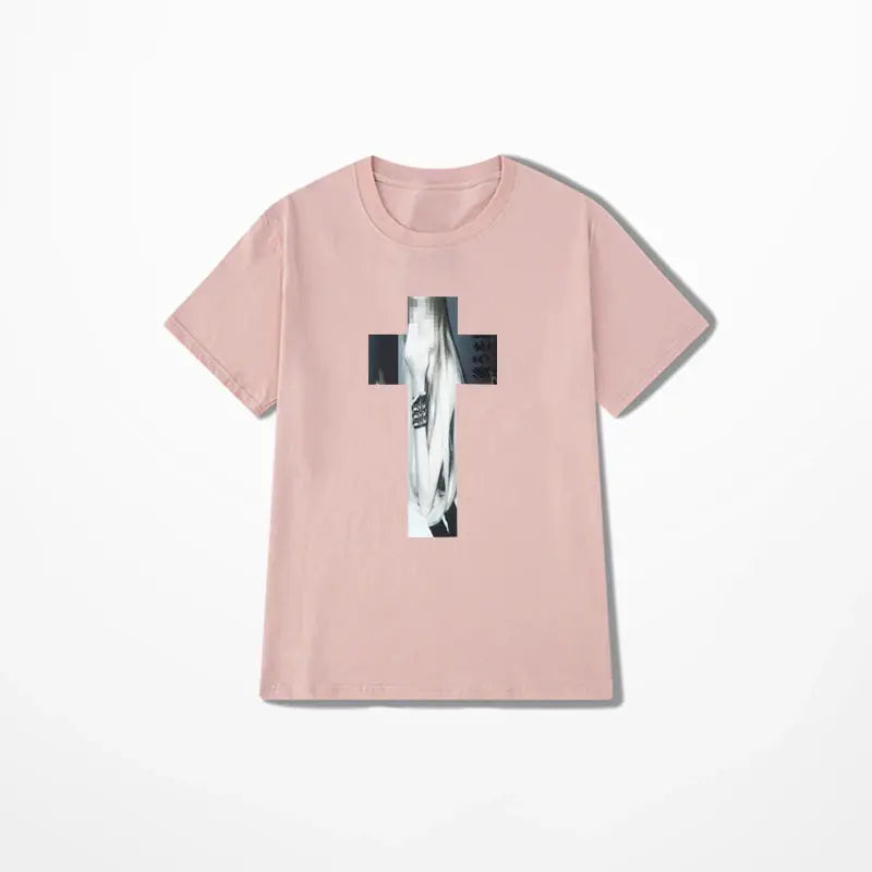 Cross Hip Hop Harajuku Graphic Print Pure cotton Tee Chic Streetwear Punk Short Sleeve T-shirt Vintage Gothic Y2K Cotton T-shirt - DRACO COUTURE