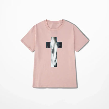 Cross Hip Hop Harajuku Graphic Print Pure cotton Tee Chic Streetwear Punk Short Sleeve T-shirt Vintage Gothic Y2K Cotton T-shirt - DRACO COUTURE