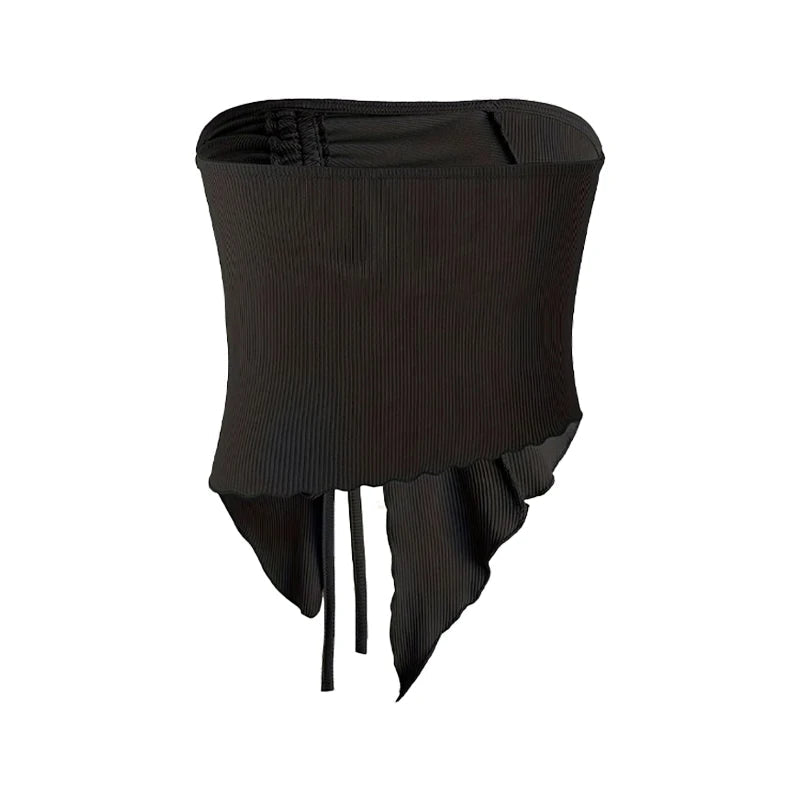 Spring and Summer New Drawstring Red Valentine's Day Party Ins Style Young Slit Asymmetrical Slim Off-Shoulder One-Shoulder Sexy Women's Top Wrapped Chest Vest DRACO COUTURE