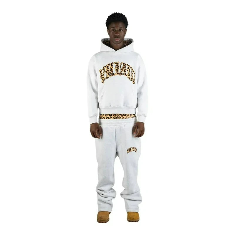 3-teiliges Sportbekleidungsset Y2K für Damen und Herren im Retro-Stil mit Leopardenmuster und Patchwork-Design, amerikanische Streetwear, Unisex, lässig-kastenförmig, Paar-Bekleidung