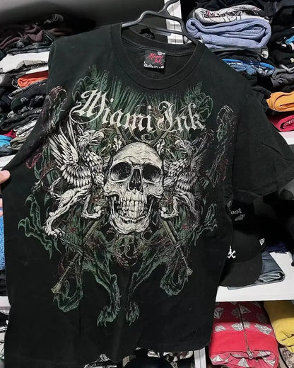Gothic Skeleton Print T shirt Loose - DRACO COUTURE