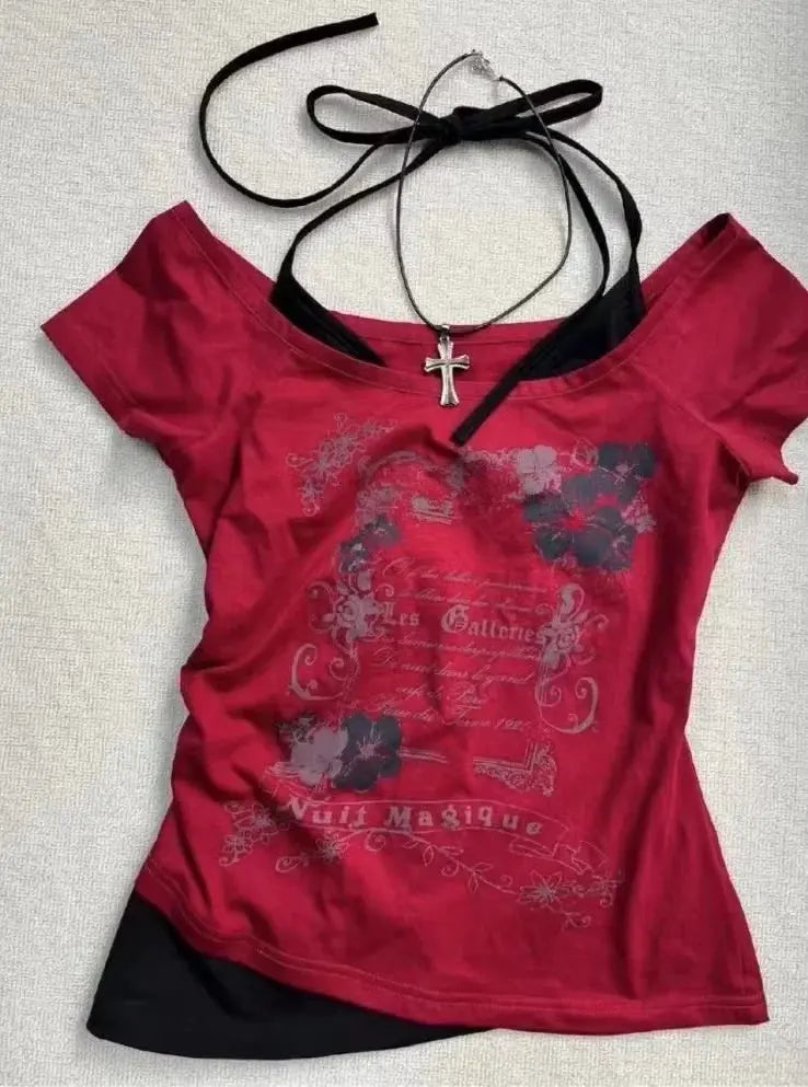 2024 Summer Sexy One Shoulder Design Y2k Vintage T-Shirts - DRACO COUTURE