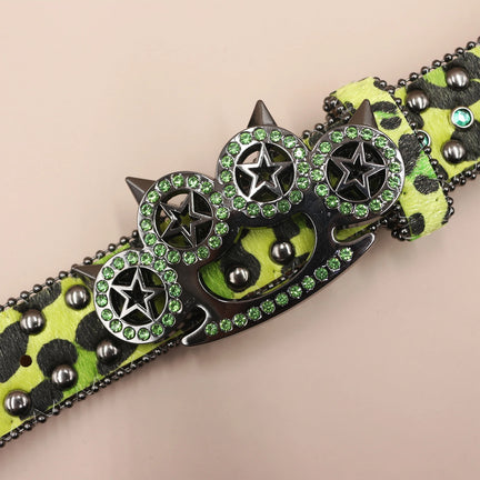 Y2K Rhinestone Leopard Belt – Western Denim Rock Style