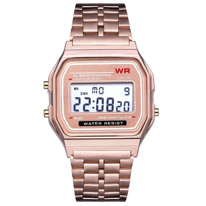 F91W Non-Waterproof Steel Band Watch For Women, Men, Business Clock, Multi-Functional LED Digital Sports Watch, Electronic Clock - DRACO COUTURE