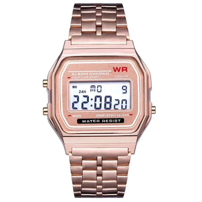F91W Non-Waterproof Steel Band Watch For Women, Men, Business Clock, Multi-Functional LED Digital Sports Watch, Electronic Clock - DRACO COUTURE