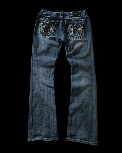 Y2K Embroidery Diamond Jeans Wings - DRACO COUTURE