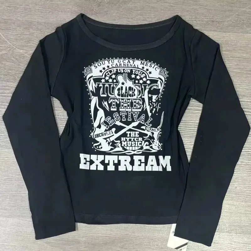 Long Sleeve Print T-Shirts Women Slash Neck - DRACO COUTURE