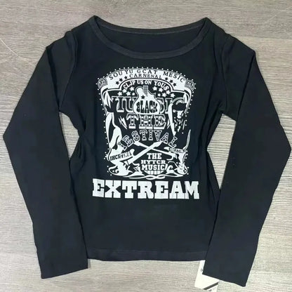 Long Sleeve Print T-Shirts Women Slash Neck - DRACO COUTURE