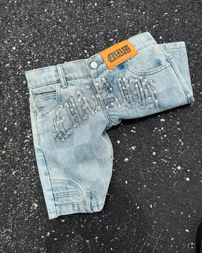 American Street Masonry Design Denim Shorts - DRACO COUTURE