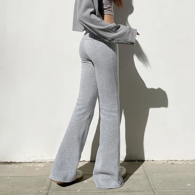 Lässige, sexy Basic-Schlaghose in Unifarben, Y2K-Stil, schmal geschnitten, niedrige Taille, Bootcut-Hose für Damen, Herbst/Frühling 2025, Streetwear-Mode