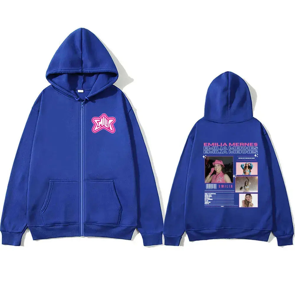 Singer Emilia Mernes MP3 Graphic Zipper Hoodie Male Fashion Oversized Zip Up Jacket Men's Women's Premium Aesthetic Streetwear - DRACO COUTURE