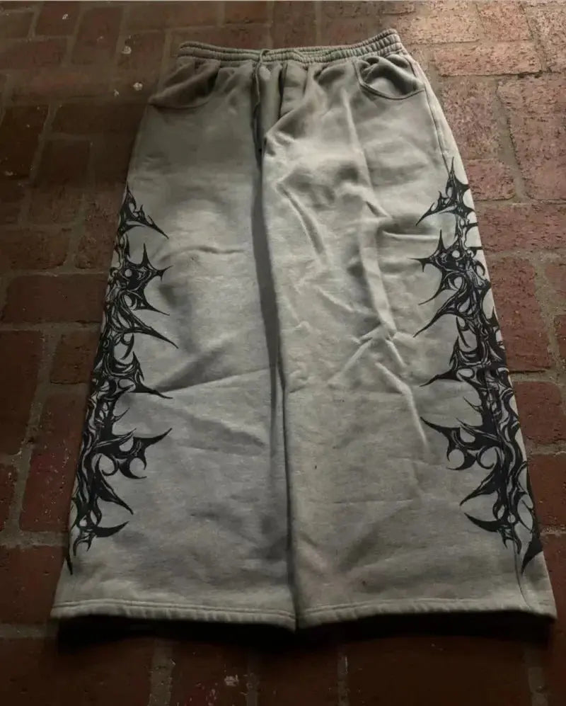 Harajuku Casual Pants Harajuku Gothic Graphic Print Elastic Waist Cotton Straight Jogging Trousers Men Women Hip Hop Street Wear - DRACO COUTURE
