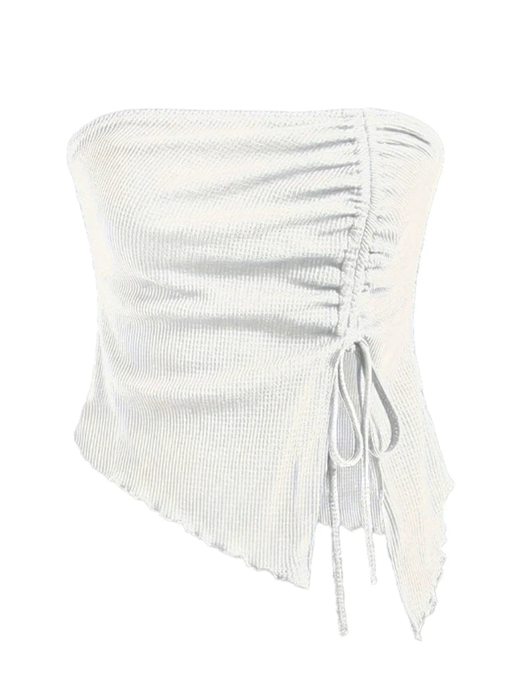 Spring and Summer New Drawstring Red Valentine's Day Party Ins Style Young Slit Asymmetrical Slim Off-Shoulder One-Shoulder Sexy Women's Top Wrapped Chest Vest DRACO COUTURE