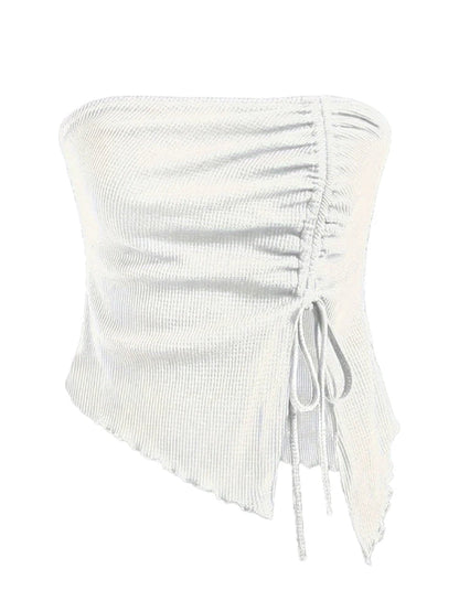Spring and Summer New Drawstring Red Valentine's Day Party Ins Style Young Slit Asymmetrical Slim Off-Shoulder One-Shoulder Sexy Women's Top Wrapped Chest Vest DRACO COUTURE